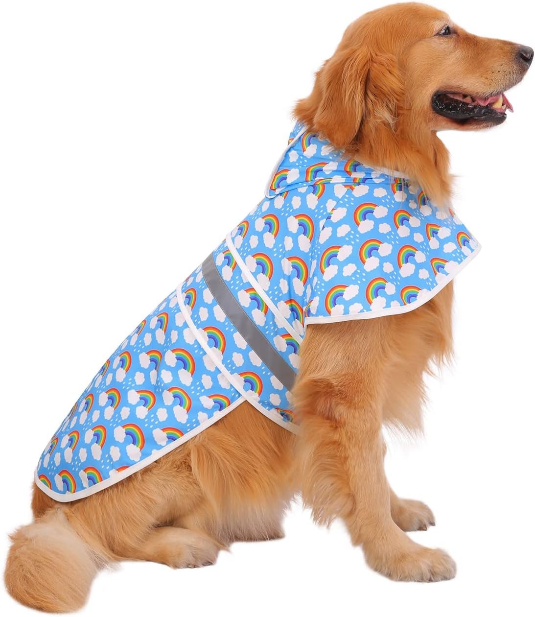 image:imageHDE Dog Raincoat Jacket Reflective Adjustable Hooded Pet Poncho Rain Coat with Leash Hole for Small to XLarge Dogs Rubber Ducks SRainbows