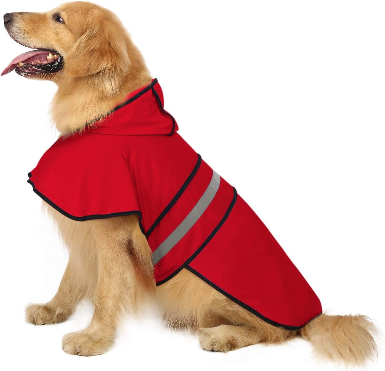 image:imageHDE Dog Raincoat Jacket Reflective Adjustable Hooded Pet Poncho Rain Coat with Leash Hole for Small to XLarge Dogs Rubber Ducks SRed