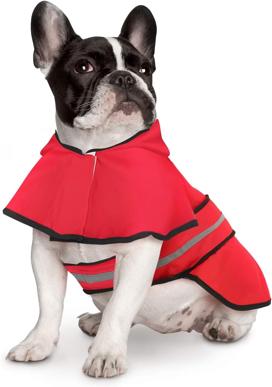 image:imageHDE Dog Raincoat Jacket Reflective Adjustable Hooded Pet Poncho Rain Coat with Leash Hole for Small to XLarge Dogs Rubber Ducks SRed