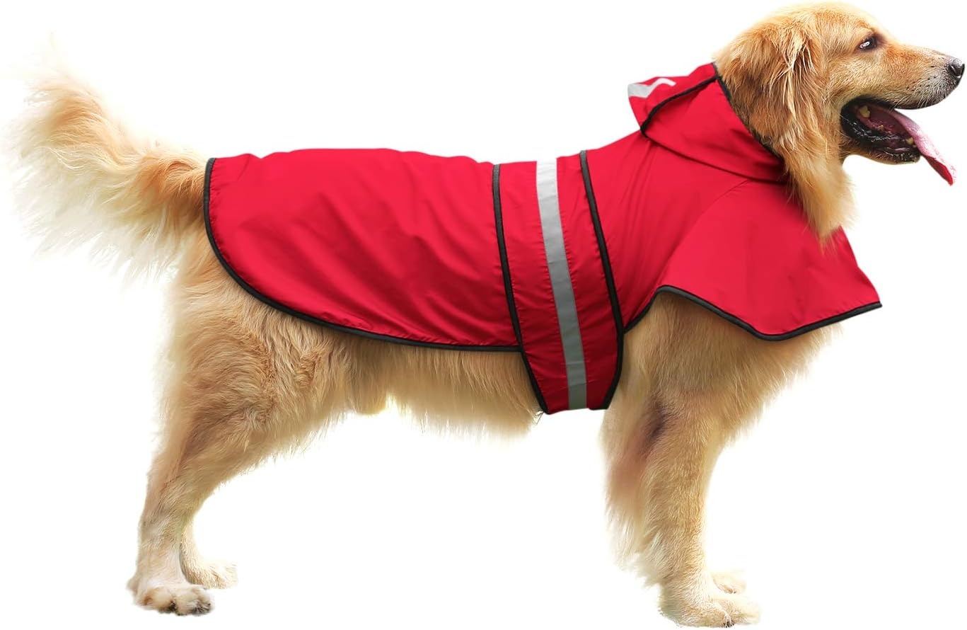 image:imageHDE Dog Raincoat Jacket Reflective Adjustable Hooded Pet Poncho Rain Coat with Leash Hole for Small to XLarge Dogs Rubber Ducks SRed