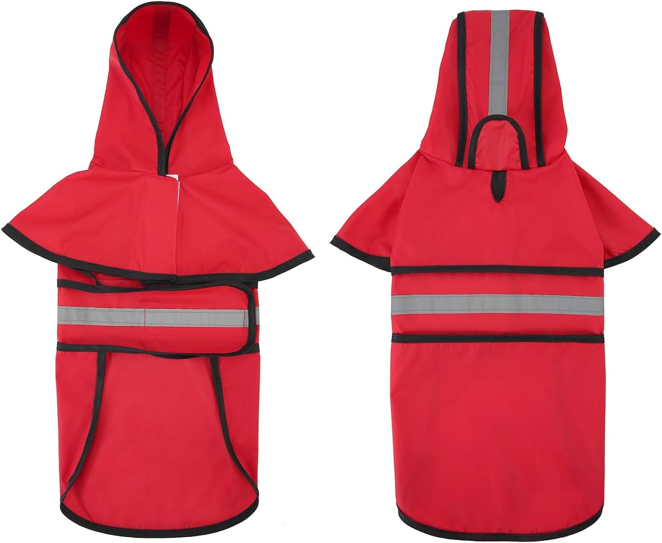 image:imageHDE Dog Raincoat Jacket Reflective Adjustable Hooded Pet Poncho Rain Coat with Leash Hole for Small to XLarge Dogs Rubber Ducks SRed