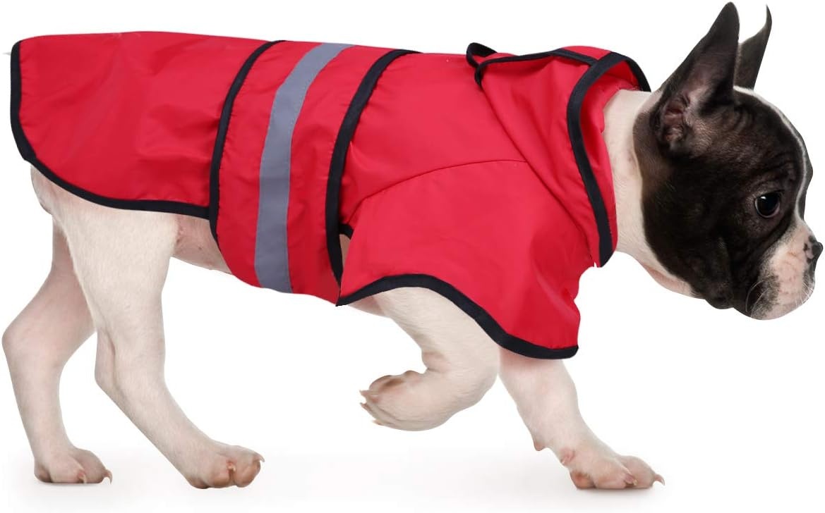 image:imageHDE Dog Raincoat Jacket Reflective Adjustable Hooded Pet Poncho Rain Coat with Leash Hole for Small to XLarge Dogs Rubber Ducks SRed