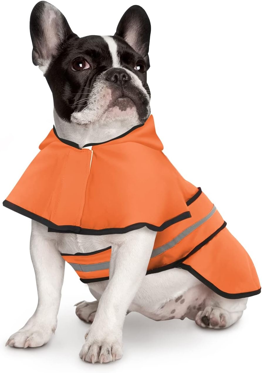 image:imageHDE Dog Raincoat Jacket Reflective Adjustable Hooded Pet Poncho Rain Coat with Leash Hole for Small to XLarge Dogs Rubber Ducks SSafety Orange