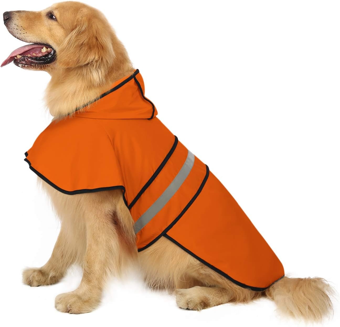 image:imageHDE Dog Raincoat Jacket Reflective Adjustable Hooded Pet Poncho Rain Coat with Leash Hole for Small to XLarge Dogs Rubber Ducks SSafety Orange