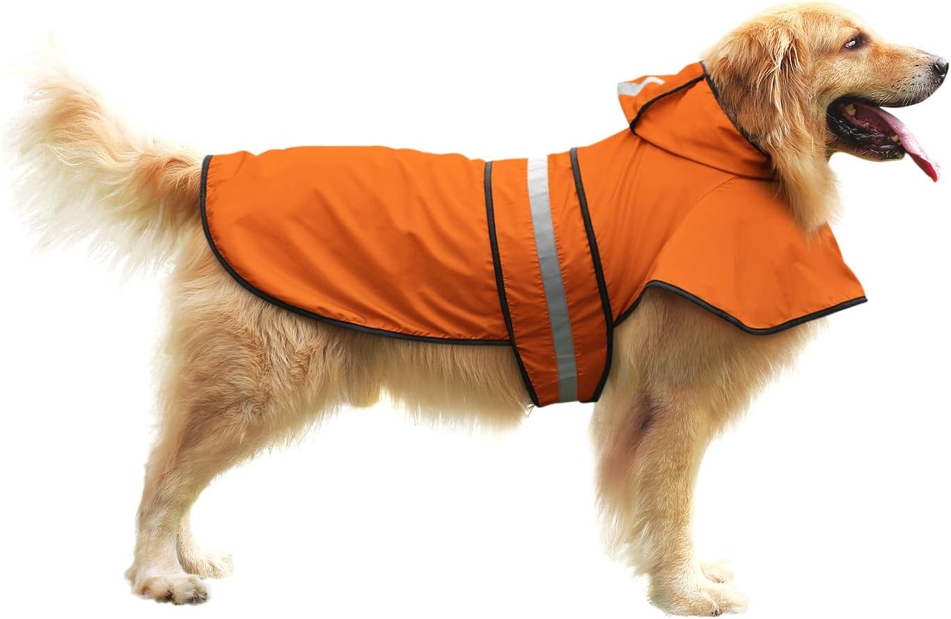 image:imageHDE Dog Raincoat Jacket Reflective Adjustable Hooded Pet Poncho Rain Coat with Leash Hole for Small to XLarge Dogs Rubber Ducks SSafety Orange