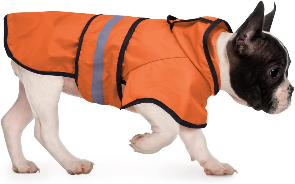 image:imageHDE Dog Raincoat Jacket Reflective Adjustable Hooded Pet Poncho Rain Coat with Leash Hole for Small to XLarge Dogs Rubber Ducks SSafety Orange