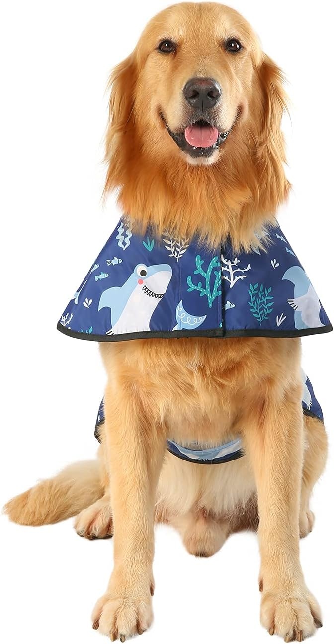image:imageHDE Dog Raincoat Jacket Reflective Adjustable Hooded Pet Poncho Rain Coat with Leash Hole for Small to XLarge Dogs Rubber Ducks SSharks