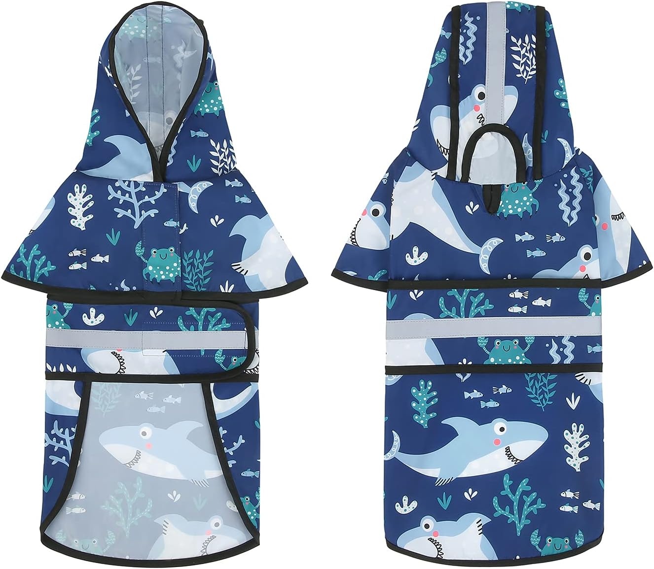 image:imageHDE Dog Raincoat Jacket Reflective Adjustable Hooded Pet Poncho Rain Coat with Leash Hole for Small to XLarge Dogs Rubber Ducks SSharks