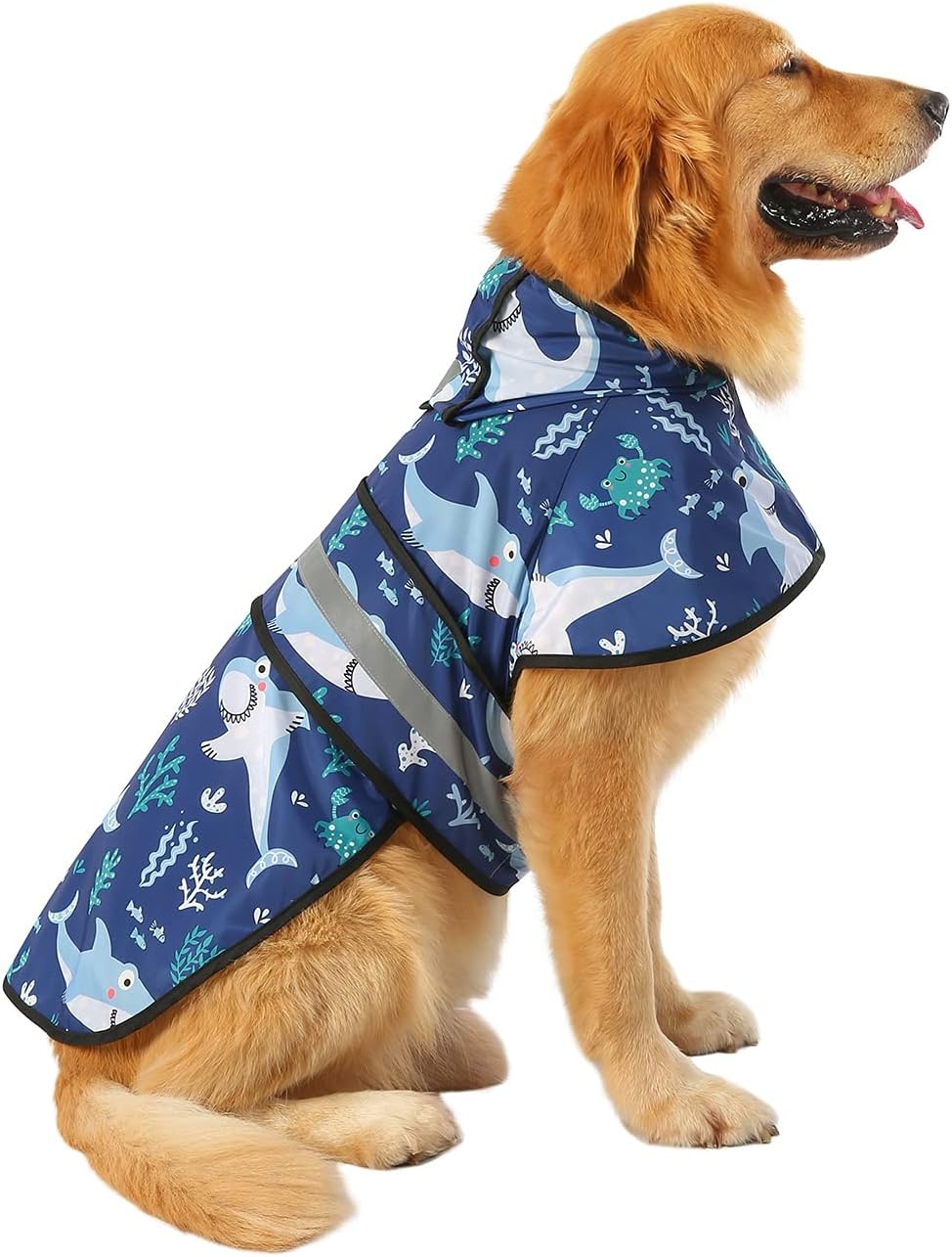 image:imageHDE Dog Raincoat Jacket Reflective Adjustable Hooded Pet Poncho Rain Coat with Leash Hole for Small to XLarge Dogs Rubber Ducks SSharks