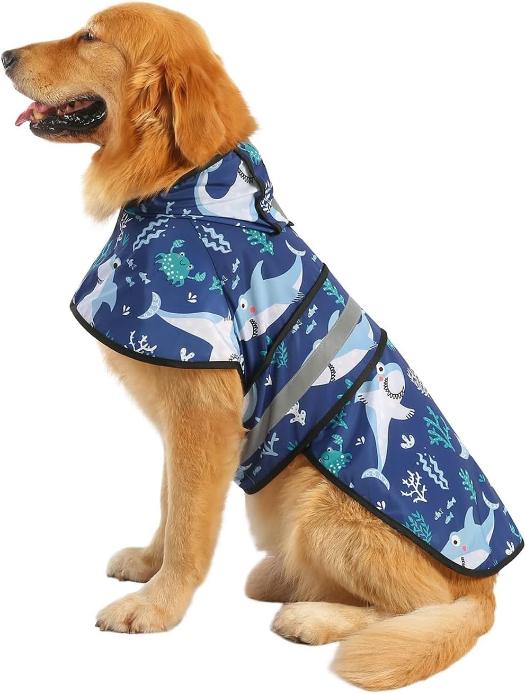 image:imageHDE Dog Raincoat Jacket Reflective Adjustable Hooded Pet Poncho Rain Coat with Leash Hole for Small to XLarge Dogs Rubber Ducks SSharks