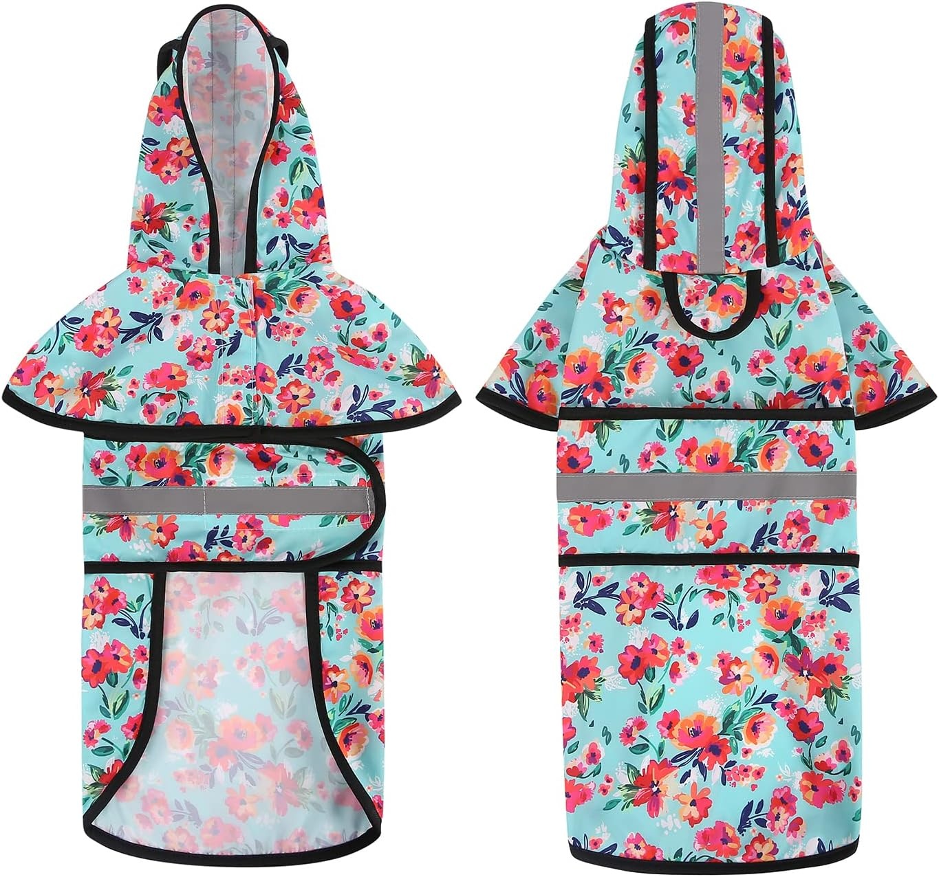 image:imageHDE Dog Raincoat Jacket Reflective Adjustable Hooded Pet Poncho Rain Coat with Leash Hole for Small to XLarge Dogs Rubber Ducks STurquoise