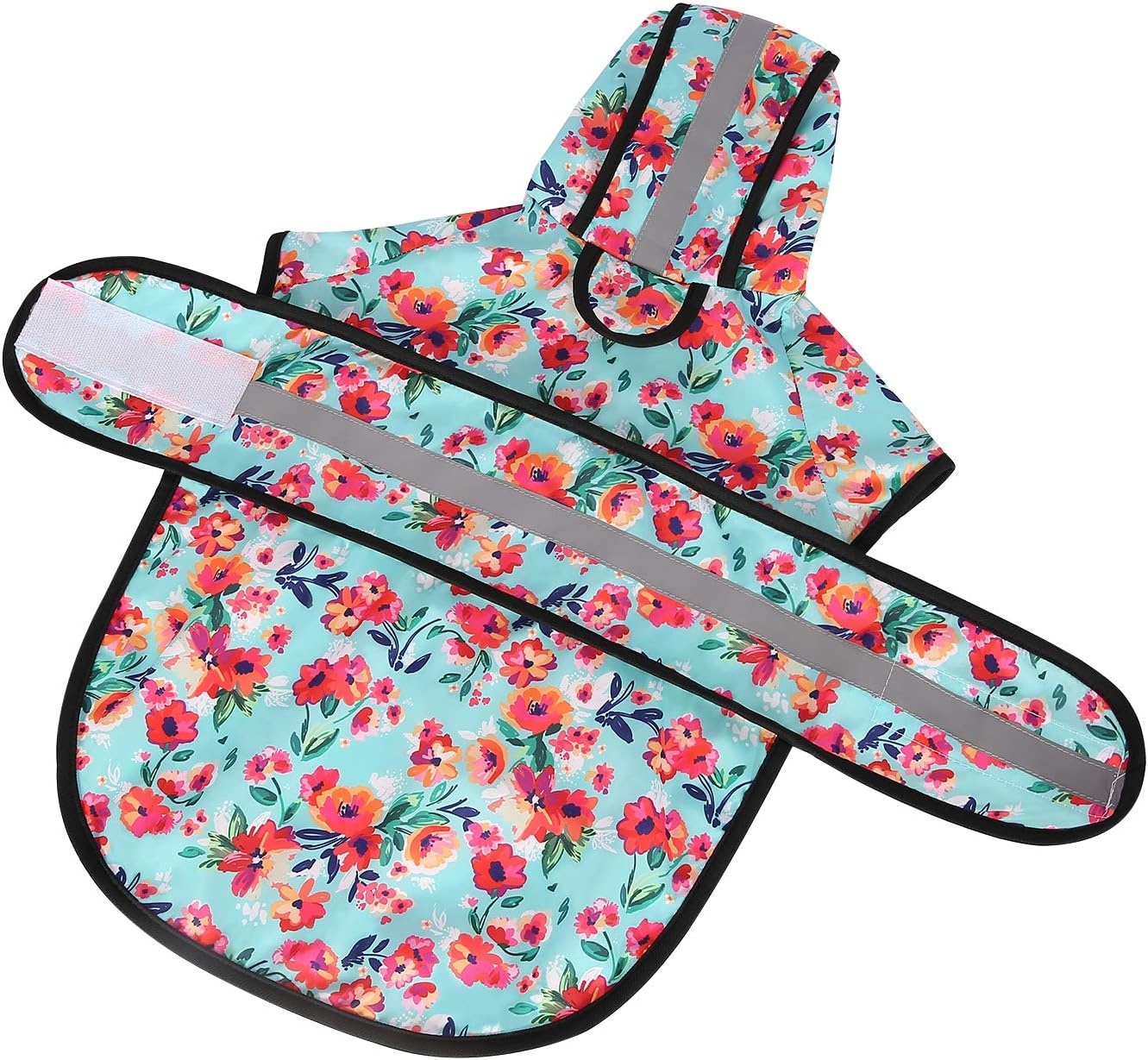image:imageHDE Dog Raincoat Jacket Reflective Adjustable Hooded Pet Poncho Rain Coat with Leash Hole for Small to XLarge Dogs Rubber Ducks STurquoise