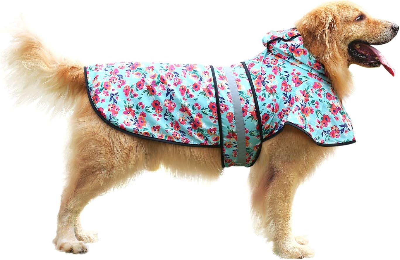 image:imageHDE Dog Raincoat Jacket Reflective Adjustable Hooded Pet Poncho Rain Coat with Leash Hole for Small to XLarge Dogs Rubber Ducks STurquoise