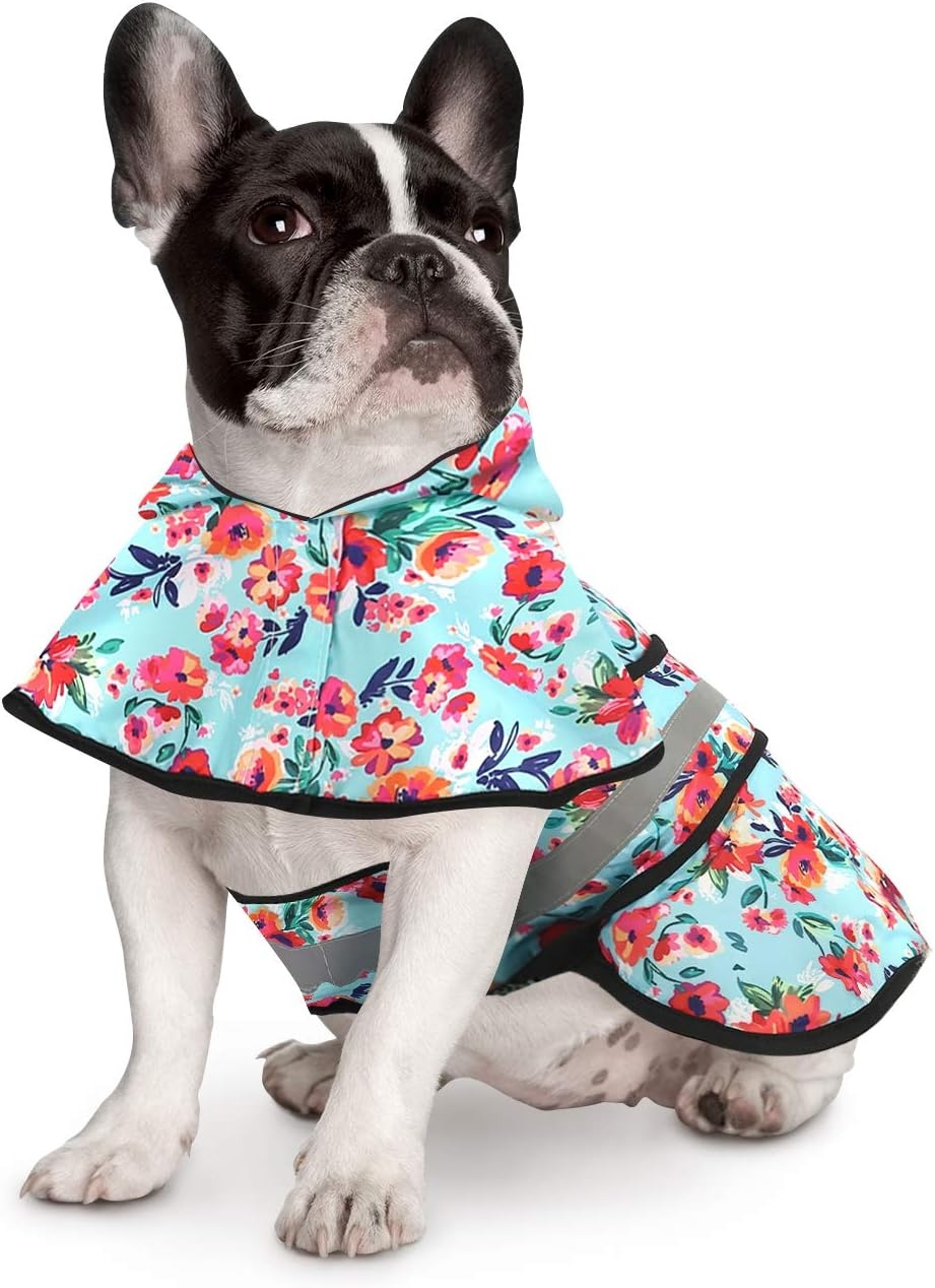 image:imageHDE Dog Raincoat Jacket Reflective Adjustable Hooded Pet Poncho Rain Coat with Leash Hole for Small to XLarge Dogs Rubber Ducks STurquoise