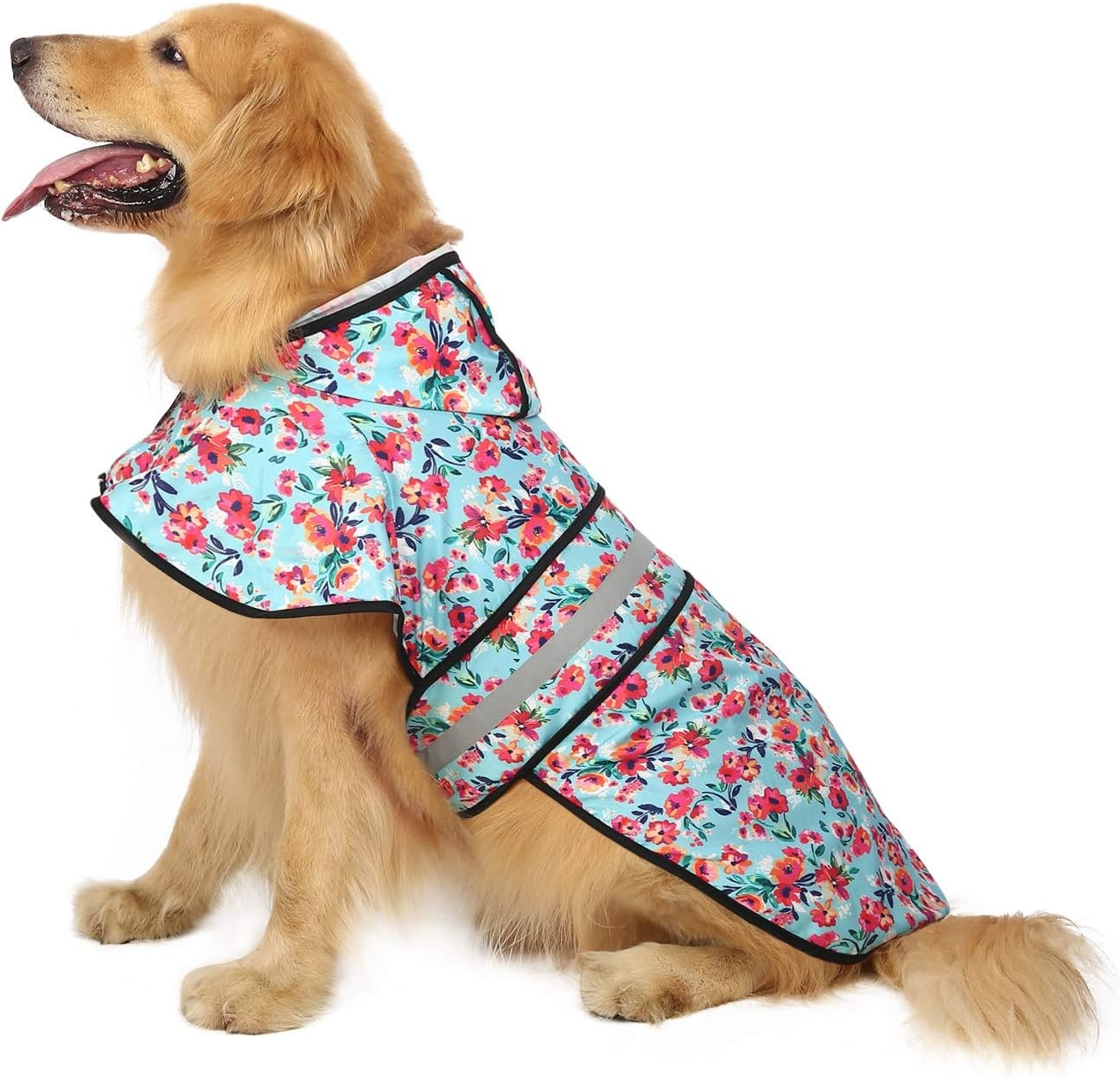 image:imageHDE Dog Raincoat Jacket Reflective Adjustable Hooded Pet Poncho Rain Coat with Leash Hole for Small to XLarge Dogs Rubber Ducks STurquoise
