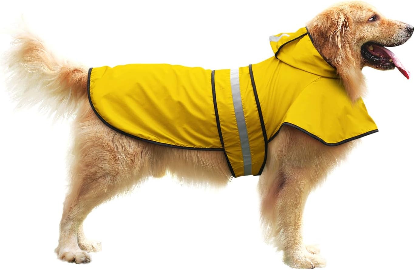 image:imageHDE Dog Raincoat Jacket Reflective Adjustable Hooded Pet Poncho Rain Coat with Leash Hole for Small to XLarge Dogs Rubber Ducks SYellow