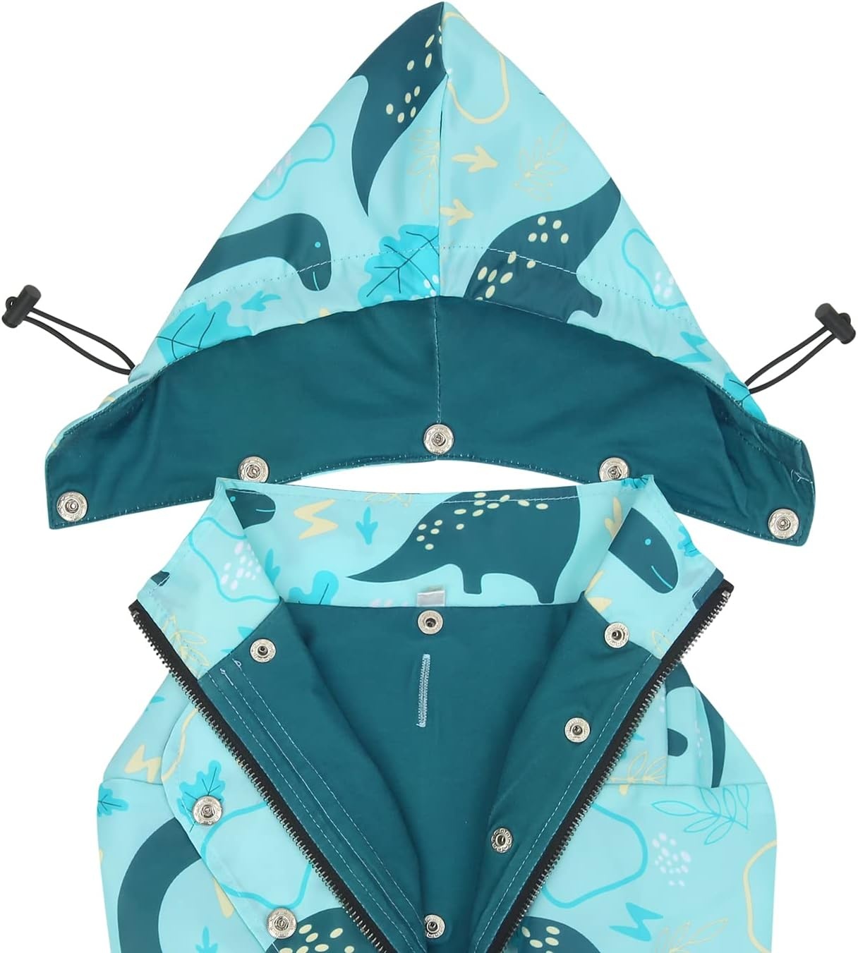 image:imageHDE Dog Raincoat Poncho Double Layer Zip Rain Jacket with Removable Hood Leash Hole for Small to 3XL Dogs and Puppies Dinosaurs SDinosaurs