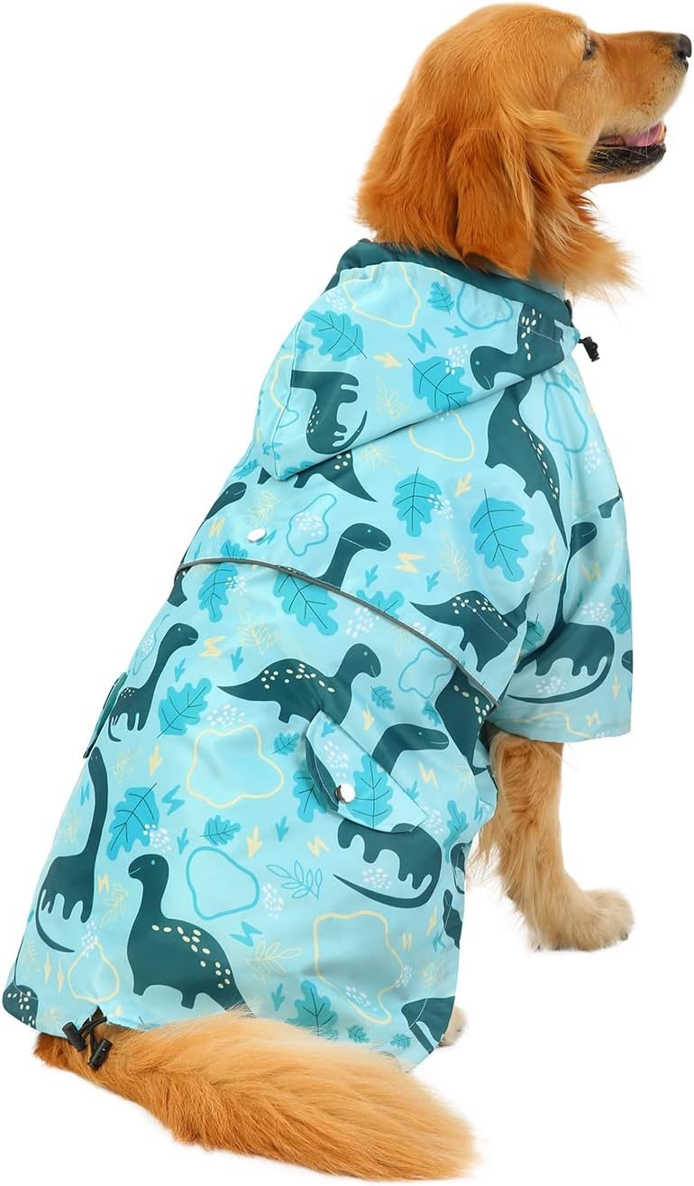 image:imageHDE Dog Raincoat Poncho Double Layer Zip Rain Jacket with Removable Hood Leash Hole for Small to 3XL Dogs and Puppies Dinosaurs SDinosaurs