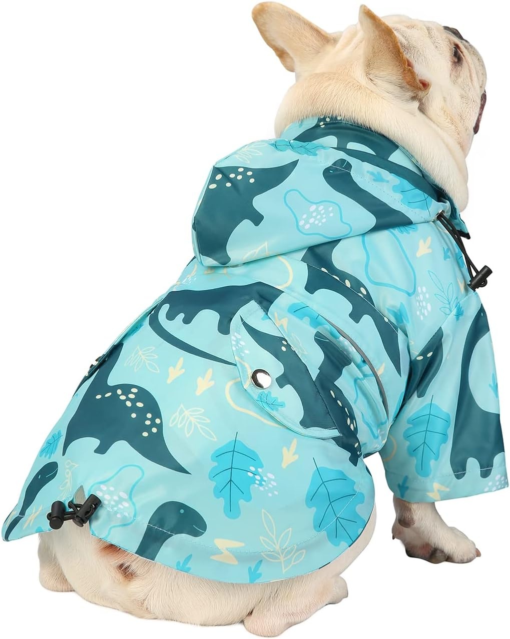 image:imageHDE Dog Raincoat Poncho Double Layer Zip Rain Jacket with Removable Hood Leash Hole for Small to 3XL Dogs and Puppies Dinosaurs SDinosaurs