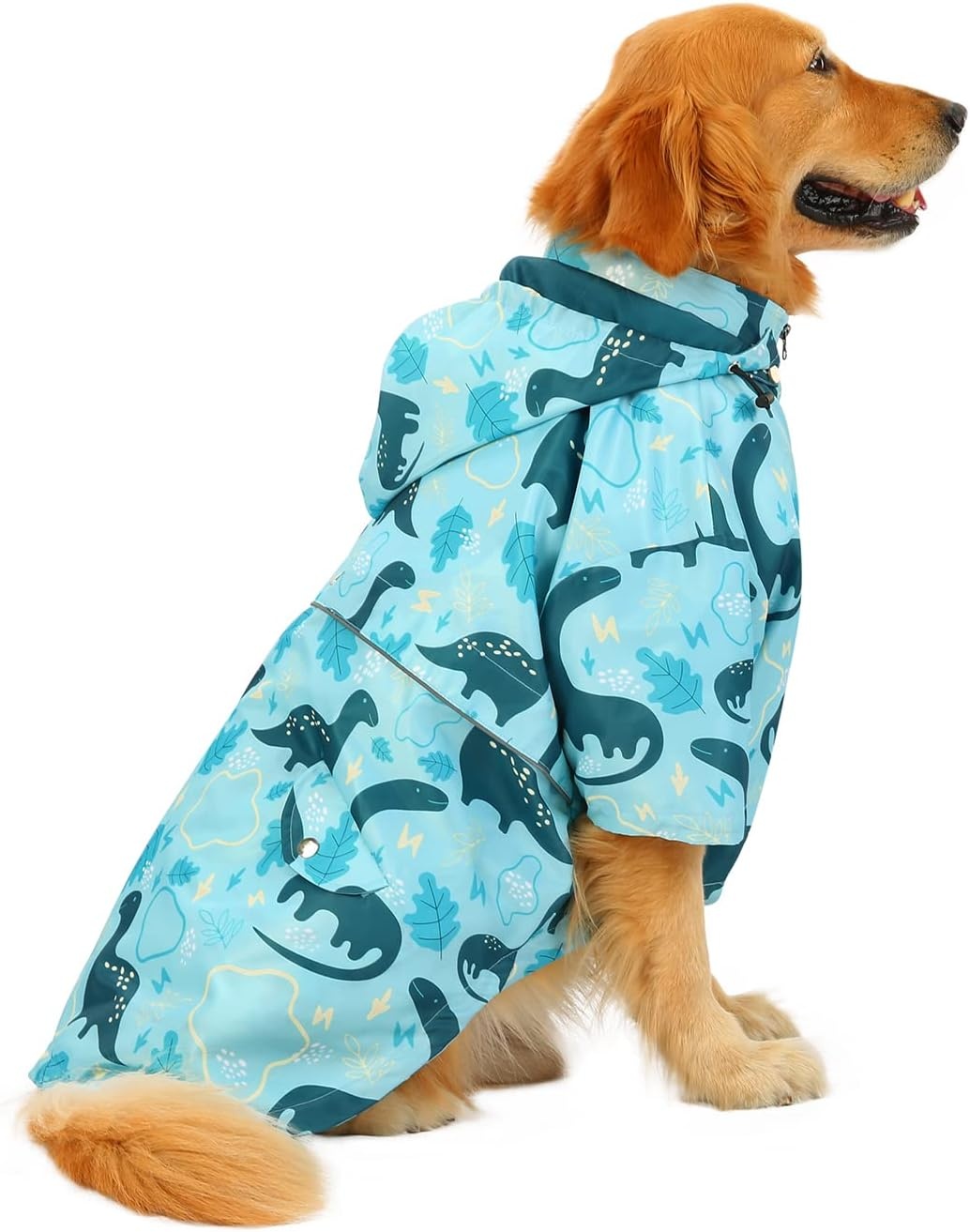 image:imageHDE Dog Raincoat Poncho Double Layer Zip Rain Jacket with Removable Hood Leash Hole for Small to 3XL Dogs and Puppies Dinosaurs SDinosaurs