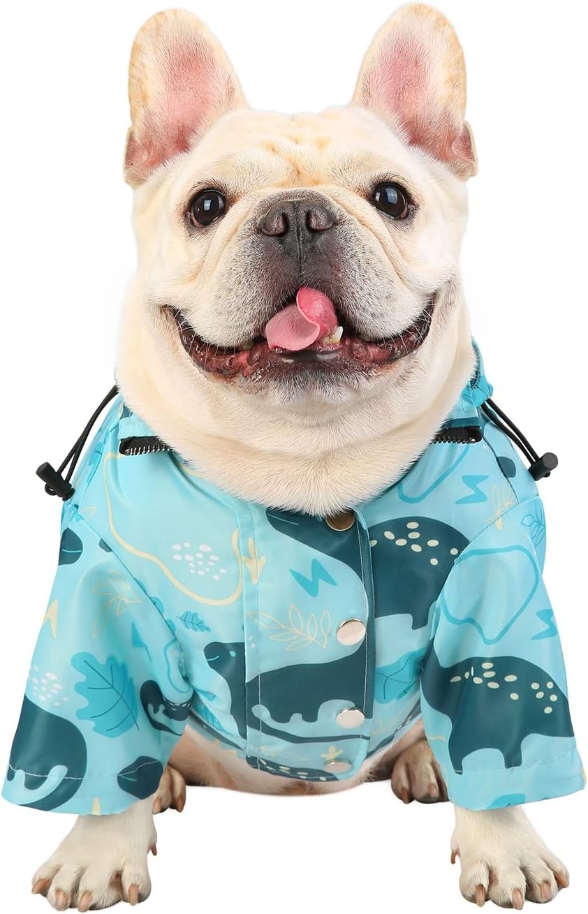 image:imageHDE Dog Raincoat Poncho Double Layer Zip Rain Jacket with Removable Hood Leash Hole for Small to 3XL Dogs and Puppies Dinosaurs SDinosaurs