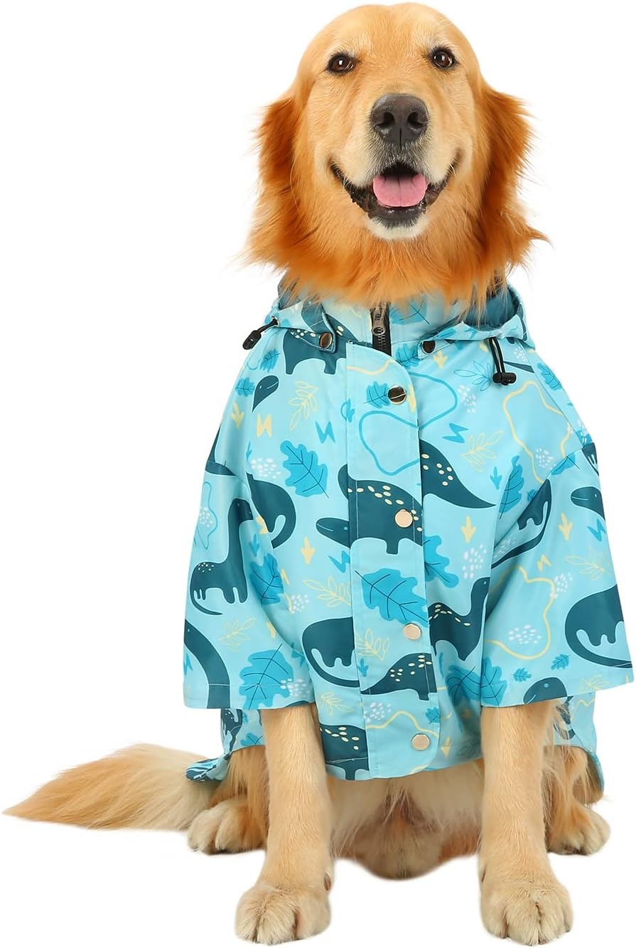 image:imageHDE Dog Raincoat Poncho Double Layer Zip Rain Jacket with Removable Hood Leash Hole for Small to 3XL Dogs and Puppies Dinosaurs SDinosaurs