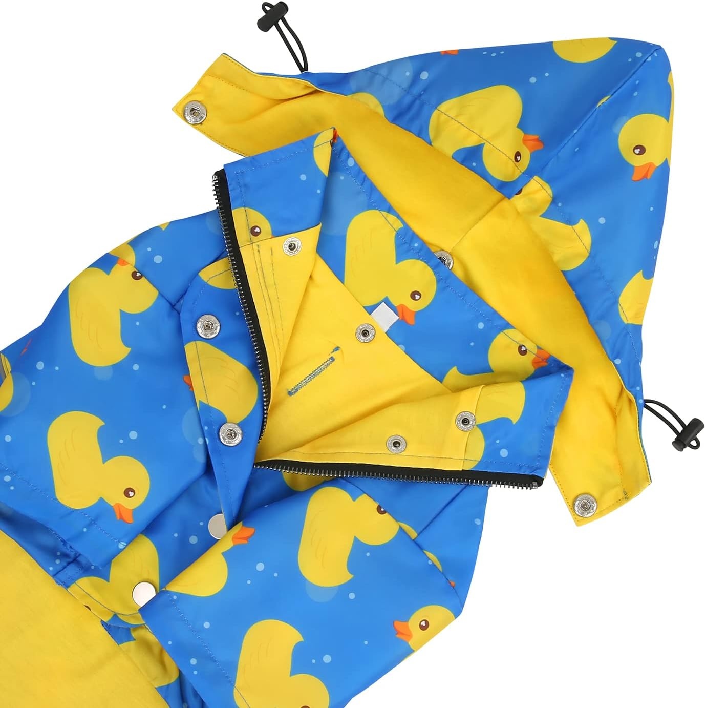 image:imageHDE Dog Raincoat Poncho Double Layer Zip Rain Jacket with Removable Hood Leash Hole for Small to 3XL Dogs and Puppies Dinosaurs SDucks Blue