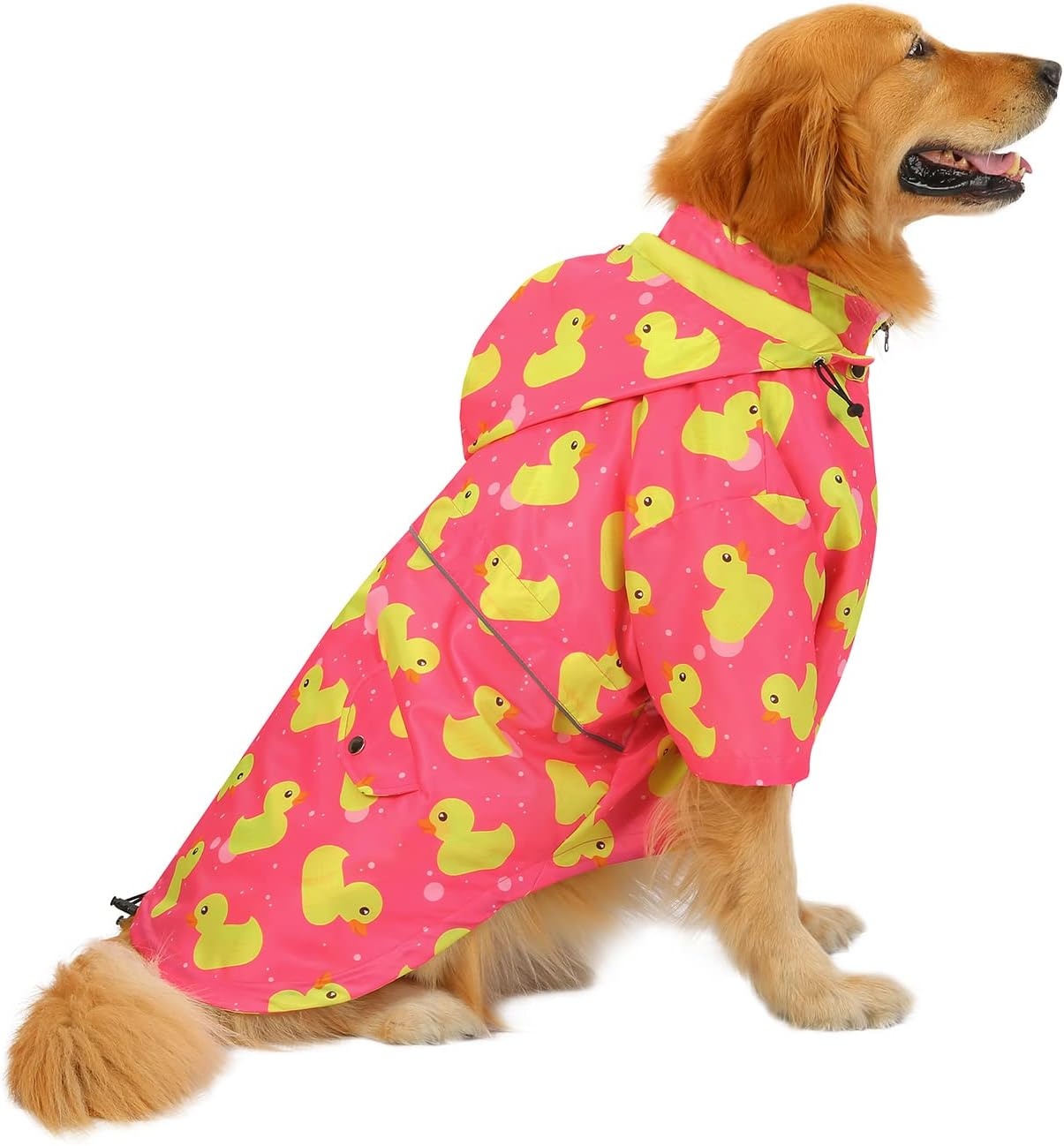 image:imageHDE Dog Raincoat Poncho Double Layer Zip Rain Jacket with Removable Hood Leash Hole for Small to 3XL Dogs and Puppies Dinosaurs SDucks Pink