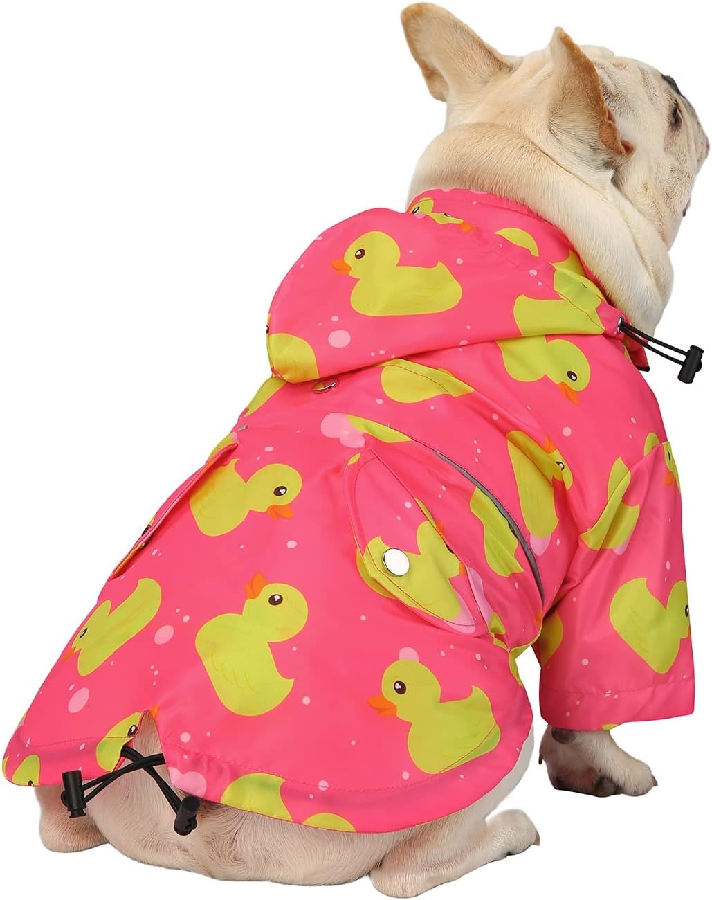 image:imageHDE Dog Raincoat Poncho Double Layer Zip Rain Jacket with Removable Hood Leash Hole for Small to 3XL Dogs and Puppies Dinosaurs SDucks Pink