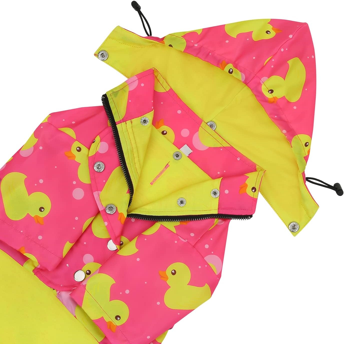 image:imageHDE Dog Raincoat Poncho Double Layer Zip Rain Jacket with Removable Hood Leash Hole for Small to 3XL Dogs and Puppies Dinosaurs SDucks Pink