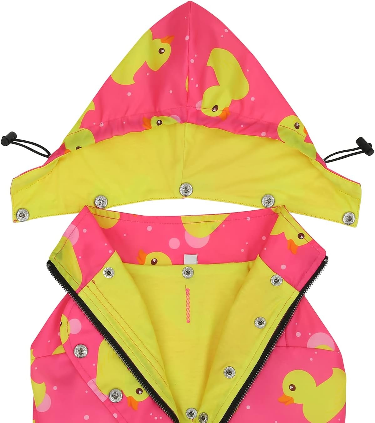 image:imageHDE Dog Raincoat Poncho Double Layer Zip Rain Jacket with Removable Hood Leash Hole for Small to 3XL Dogs and Puppies Dinosaurs SDucks Pink