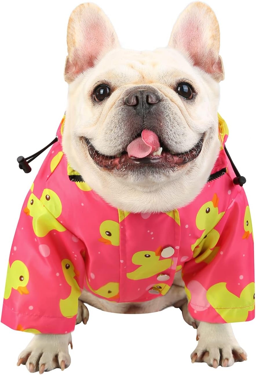 image:imageHDE Dog Raincoat Poncho Double Layer Zip Rain Jacket with Removable Hood Leash Hole for Small to 3XL Dogs and Puppies Dinosaurs SDucks Pink