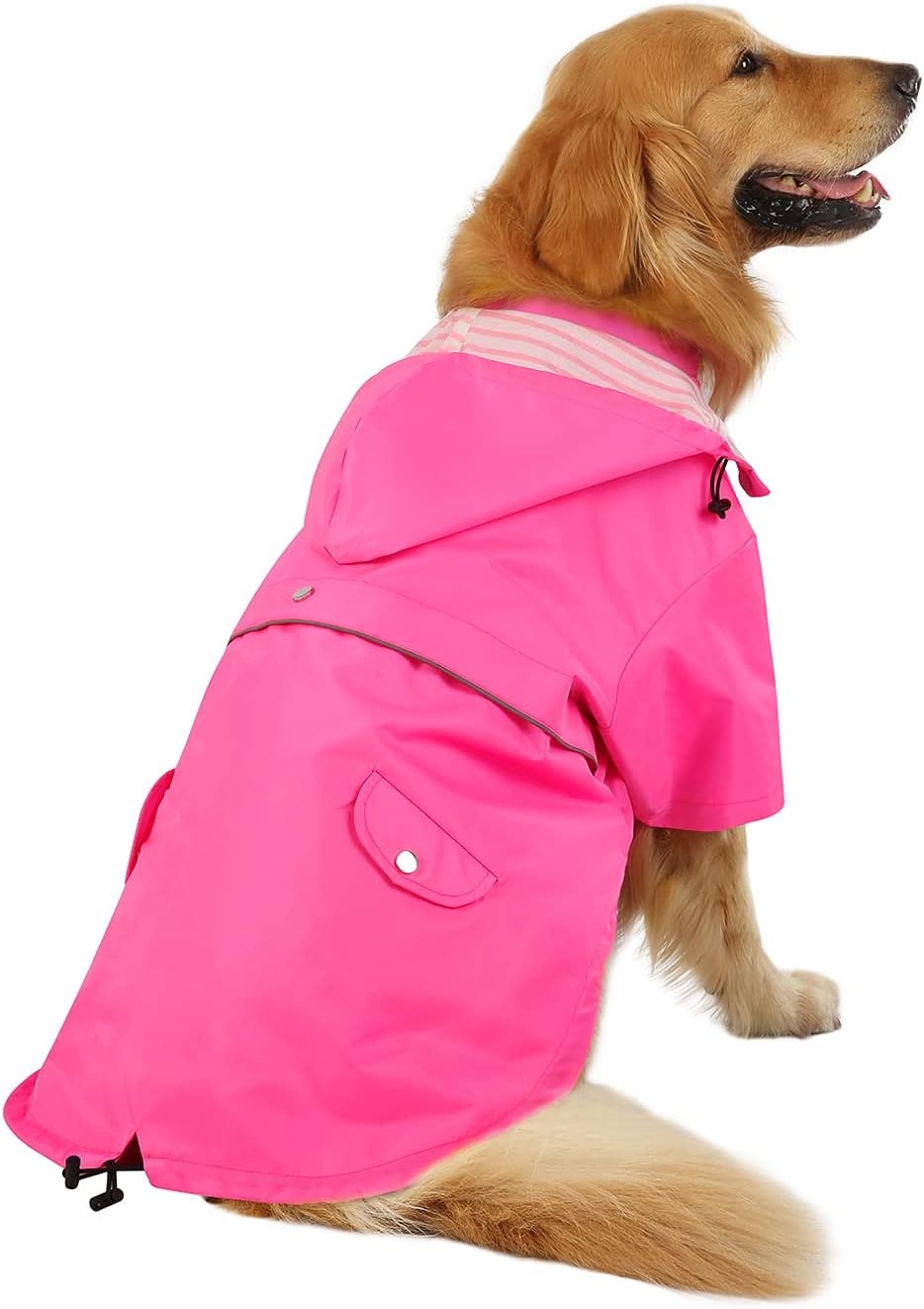 image:imageHDE Dog Raincoat Poncho Double Layer Zip Rain Jacket with Removable Hood Leash Hole for Small to 3XL Dogs and Puppies Dinosaurs SPink