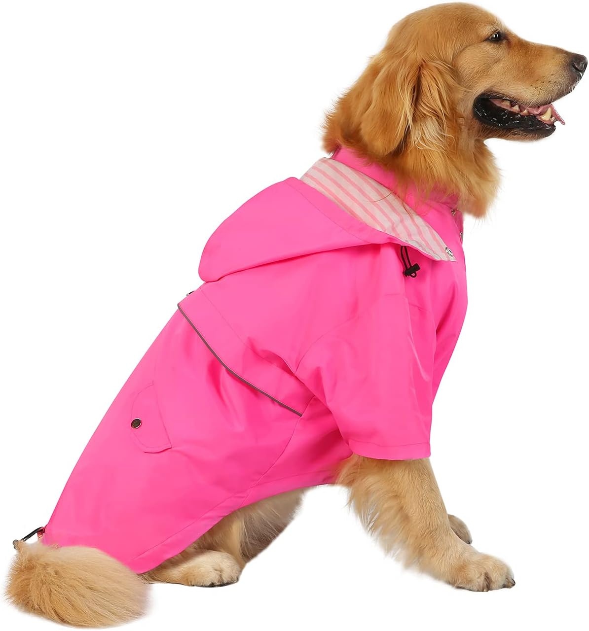 image:imageHDE Dog Raincoat Poncho Double Layer Zip Rain Jacket with Removable Hood Leash Hole for Small to 3XL Dogs and Puppies Dinosaurs SPink