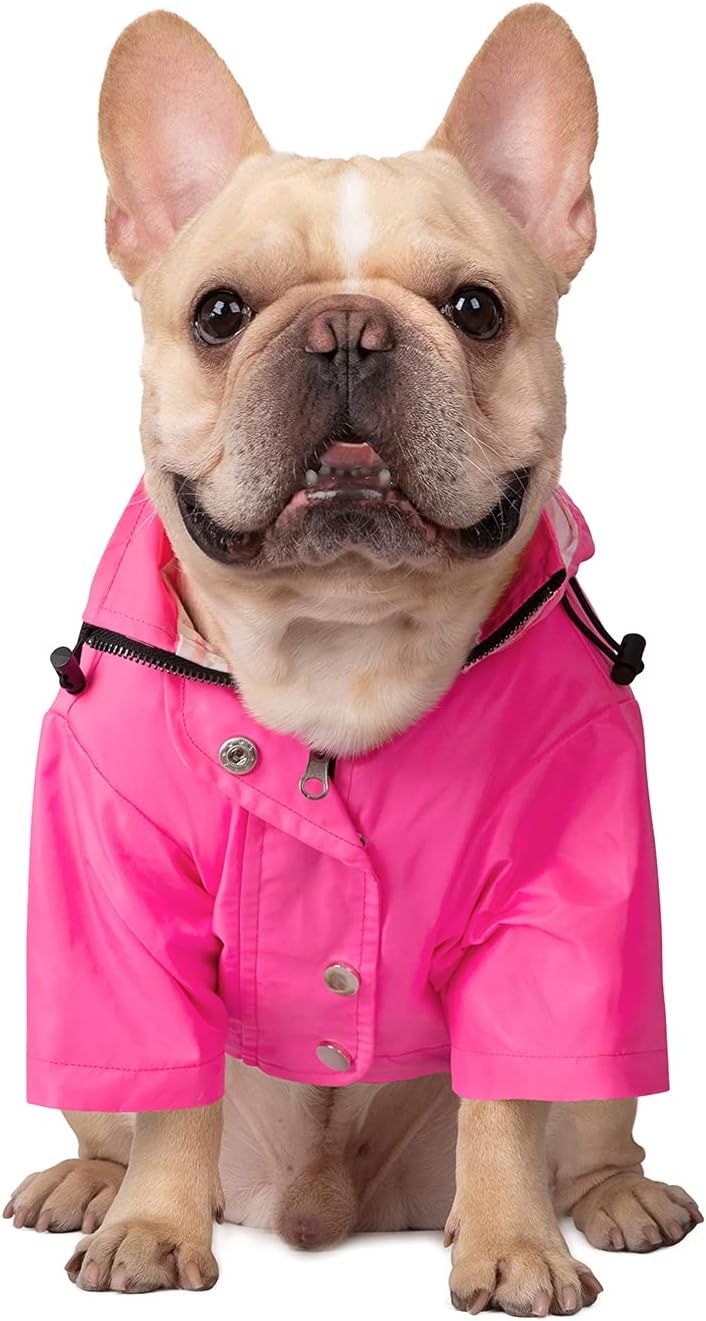 image:imageHDE Dog Raincoat Poncho Double Layer Zip Rain Jacket with Removable Hood Leash Hole for Small to 3XL Dogs and Puppies Dinosaurs SPink