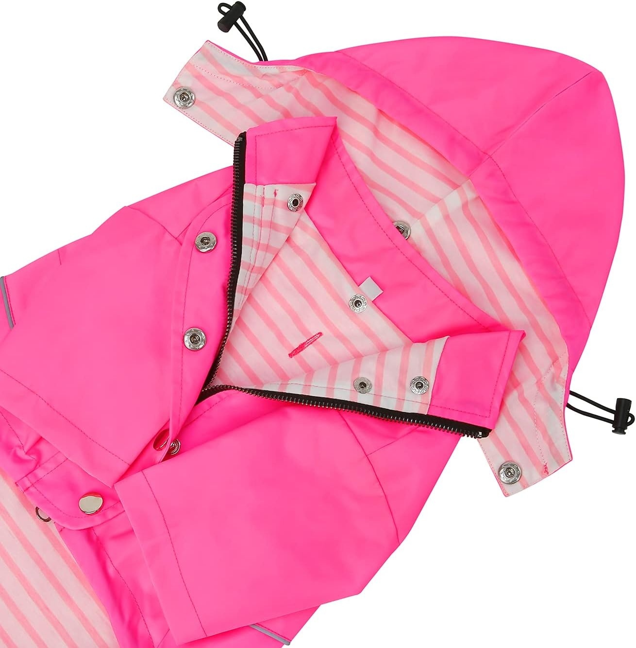 image:imageHDE Dog Raincoat Poncho Double Layer Zip Rain Jacket with Removable Hood Leash Hole for Small to 3XL Dogs and Puppies Dinosaurs SPink