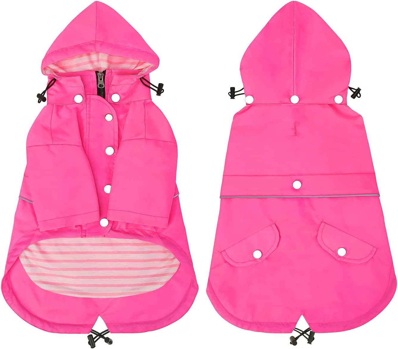 image:imageHDE Dog Raincoat Poncho Double Layer Zip Rain Jacket with Removable Hood Leash Hole for Small to 3XL Dogs and Puppies Dinosaurs SPink
