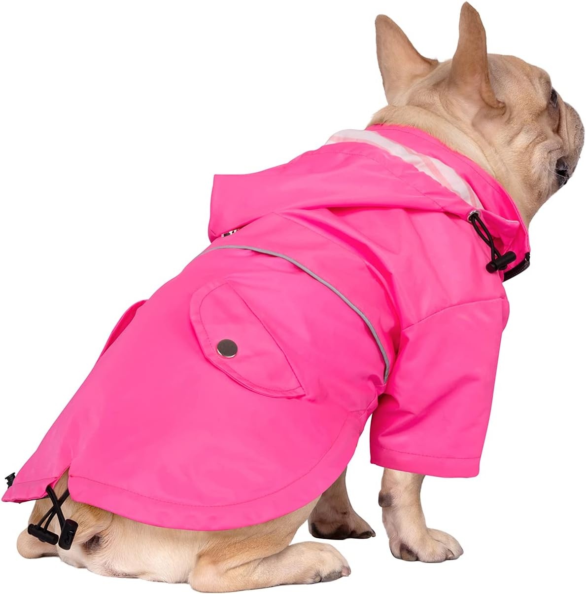 image:imageHDE Dog Raincoat Poncho Double Layer Zip Rain Jacket with Removable Hood Leash Hole for Small to 3XL Dogs and Puppies Dinosaurs SPink