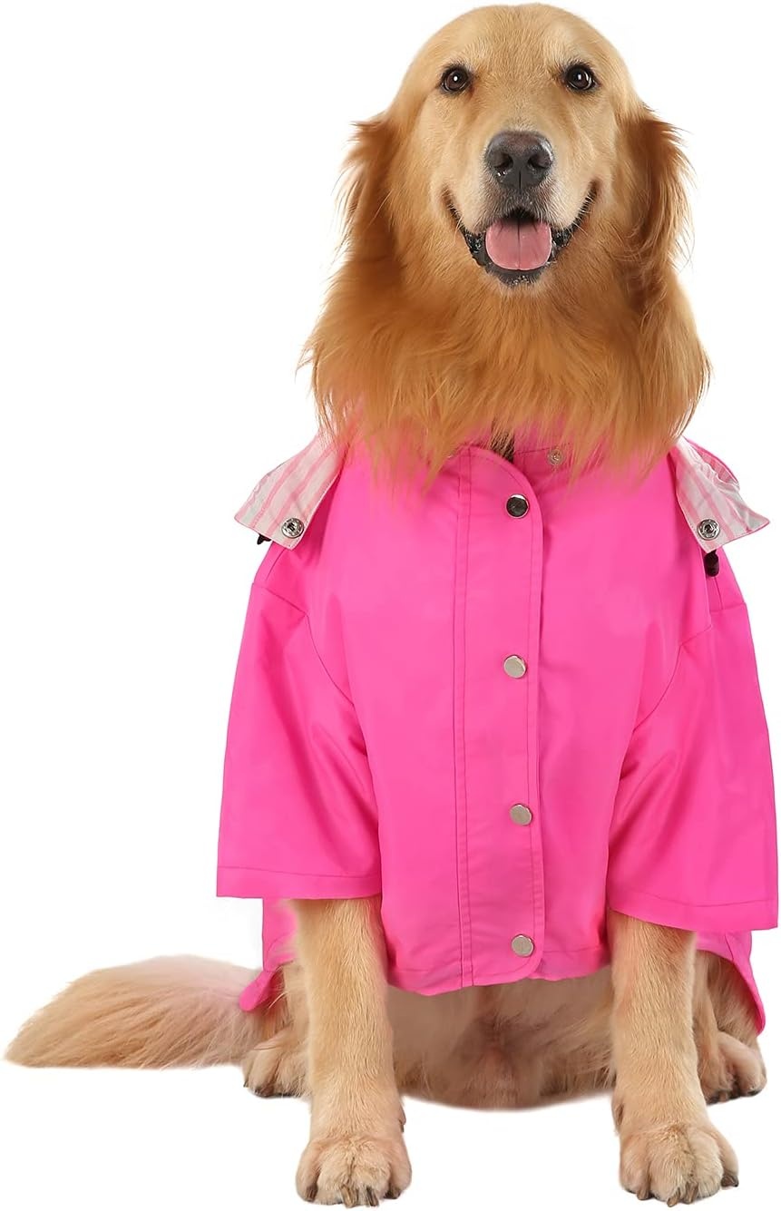 image:imageHDE Dog Raincoat Poncho Double Layer Zip Rain Jacket with Removable Hood Leash Hole for Small to 3XL Dogs and Puppies Dinosaurs SPink