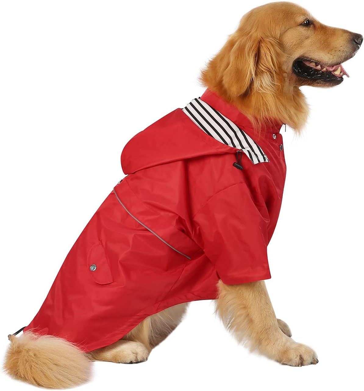 image:imageHDE Dog Raincoat Poncho Double Layer Zip Rain Jacket with Removable Hood Leash Hole for Small to 3XL Dogs and Puppies Dinosaurs SRed