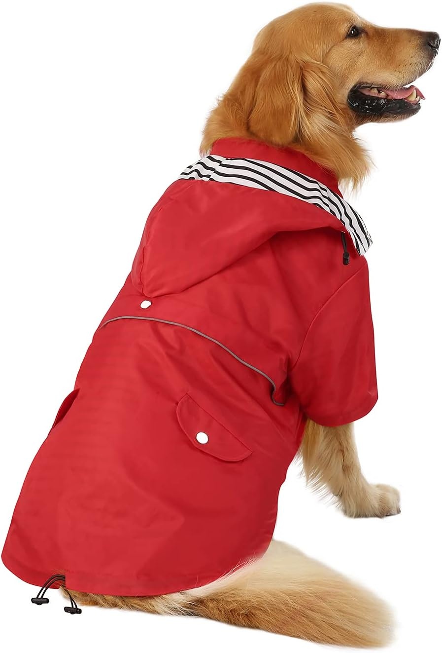 image:imageHDE Dog Raincoat Poncho Double Layer Zip Rain Jacket with Removable Hood Leash Hole for Small to 3XL Dogs and Puppies Dinosaurs SRed