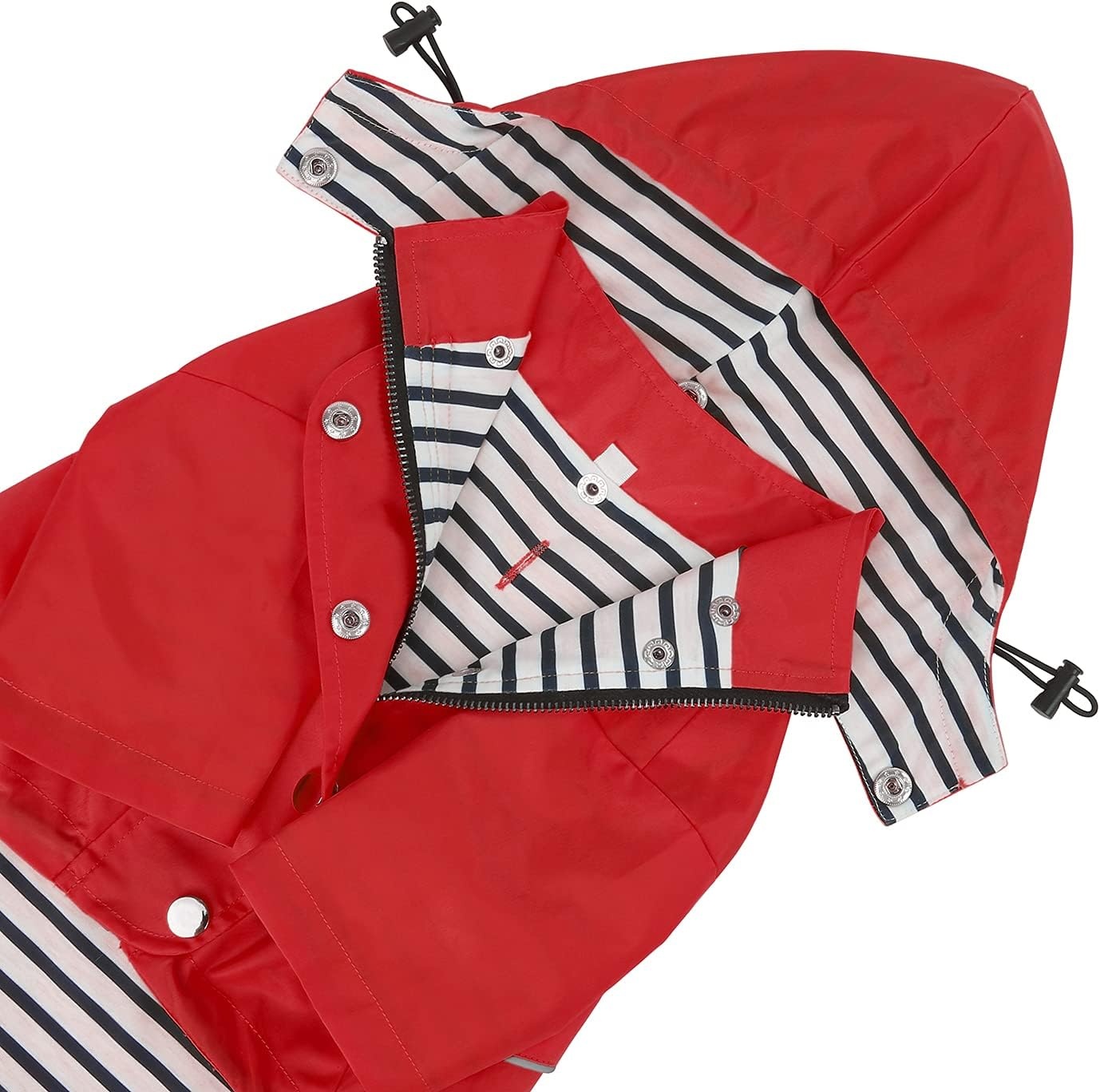 image:imageHDE Dog Raincoat Poncho Double Layer Zip Rain Jacket with Removable Hood Leash Hole for Small to 3XL Dogs and Puppies Dinosaurs SRed