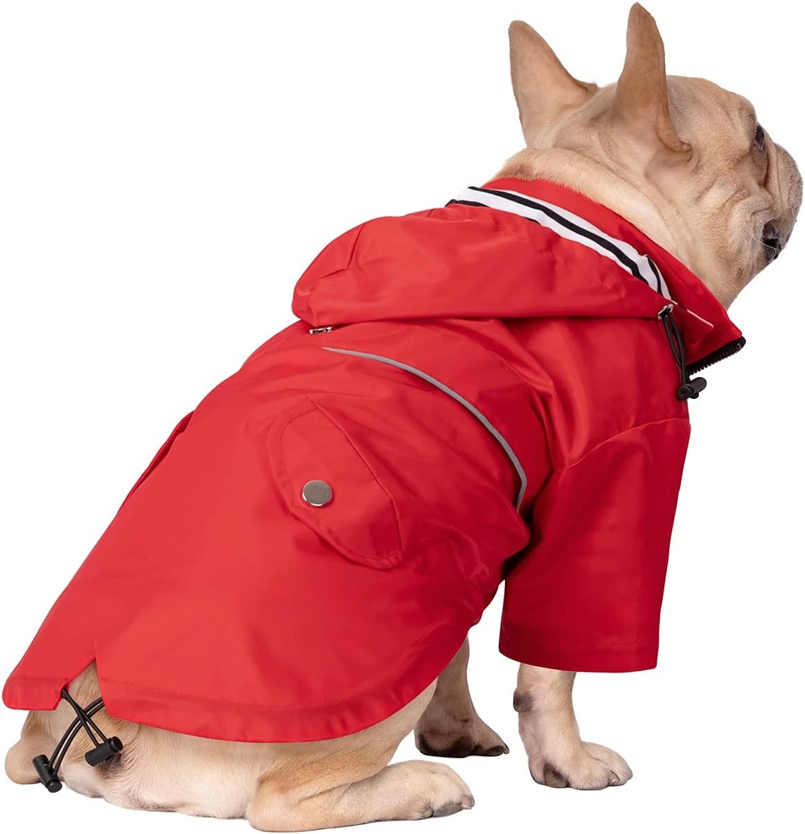 image:imageHDE Dog Raincoat Poncho Double Layer Zip Rain Jacket with Removable Hood Leash Hole for Small to 3XL Dogs and Puppies Dinosaurs SRed