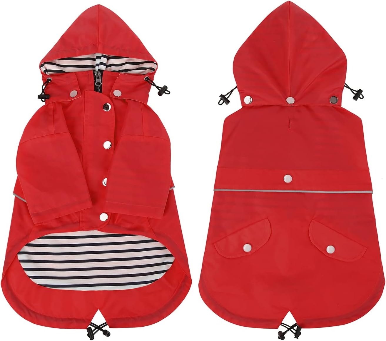 image:imageHDE Dog Raincoat Poncho Double Layer Zip Rain Jacket with Removable Hood Leash Hole for Small to 3XL Dogs and Puppies Dinosaurs SRed