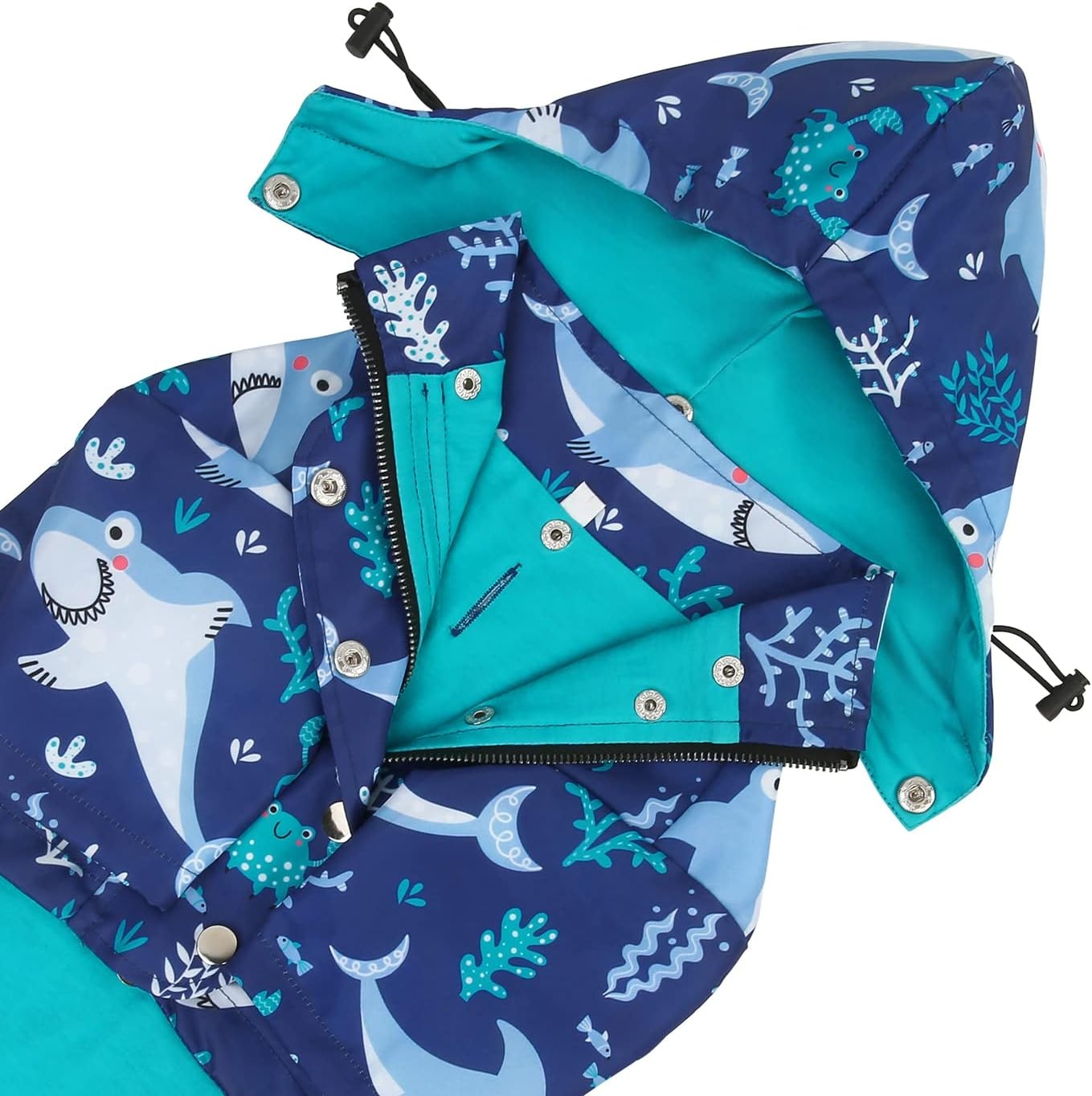 image:imageHDE Dog Raincoat Poncho Double Layer Zip Rain Jacket with Removable Hood Leash Hole for Small to 3XL Dogs and Puppies Dinosaurs SSharks