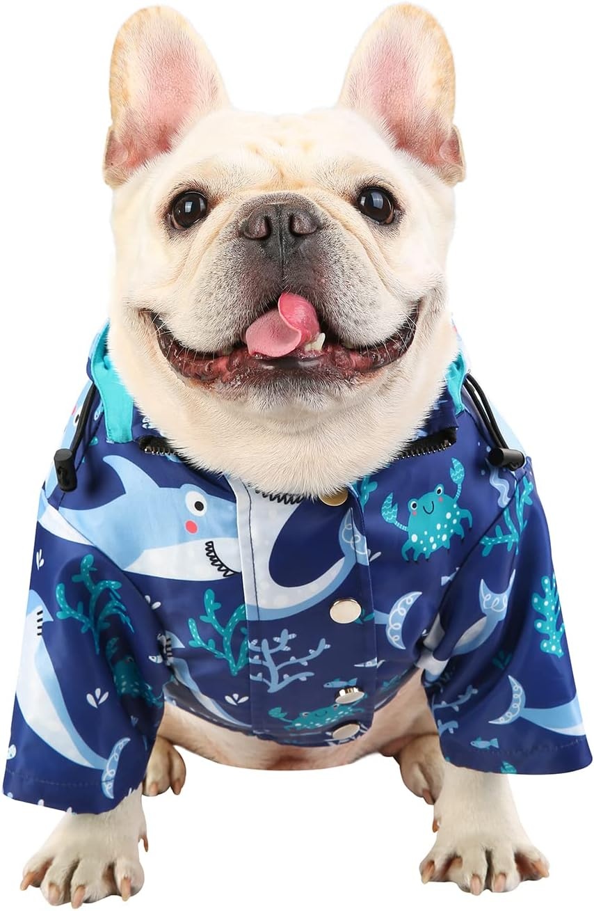 image:imageHDE Dog Raincoat Poncho Double Layer Zip Rain Jacket with Removable Hood Leash Hole for Small to 3XL Dogs and Puppies Dinosaurs SSharks