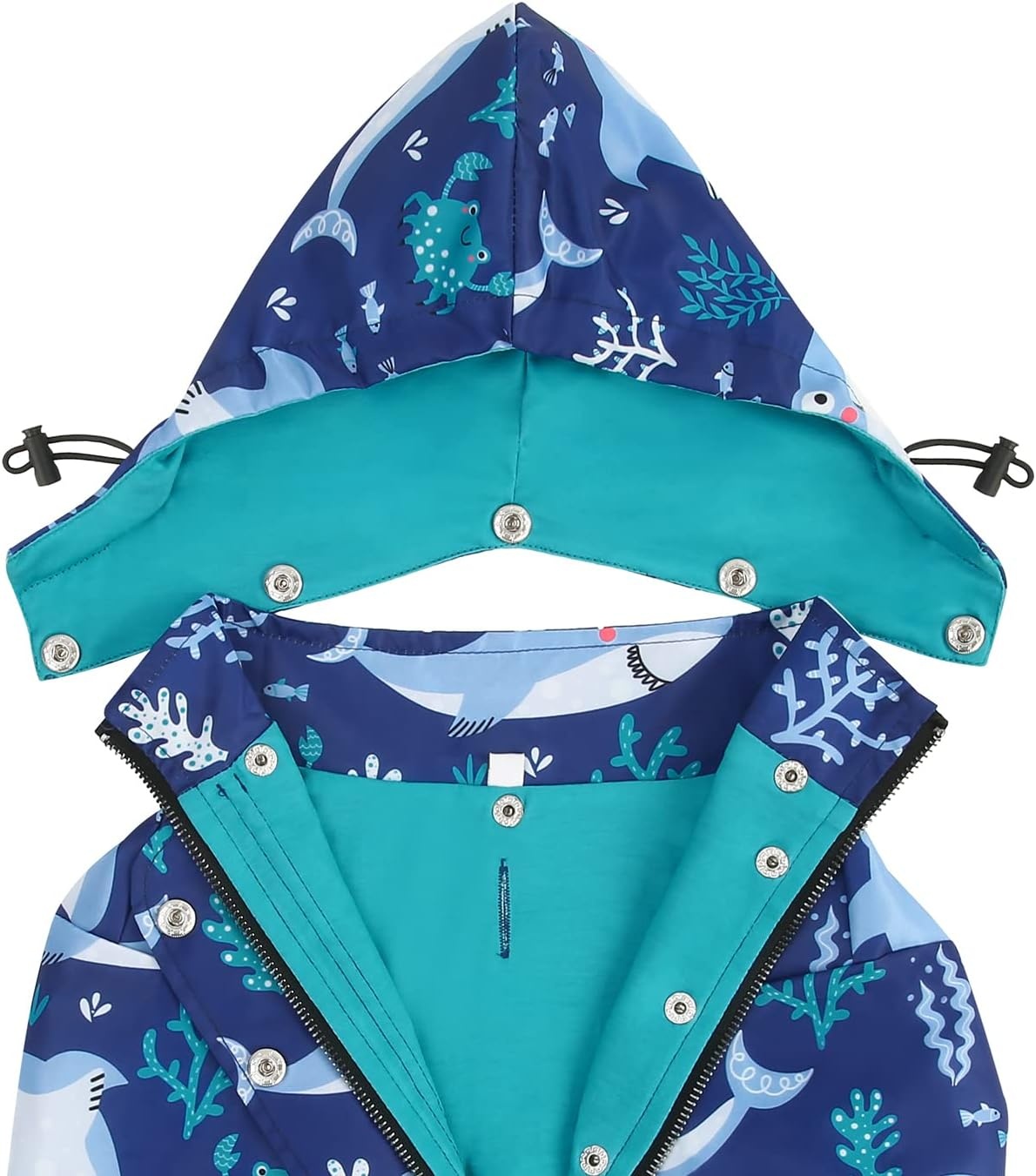 image:imageHDE Dog Raincoat Poncho Double Layer Zip Rain Jacket with Removable Hood Leash Hole for Small to 3XL Dogs and Puppies Dinosaurs SSharks