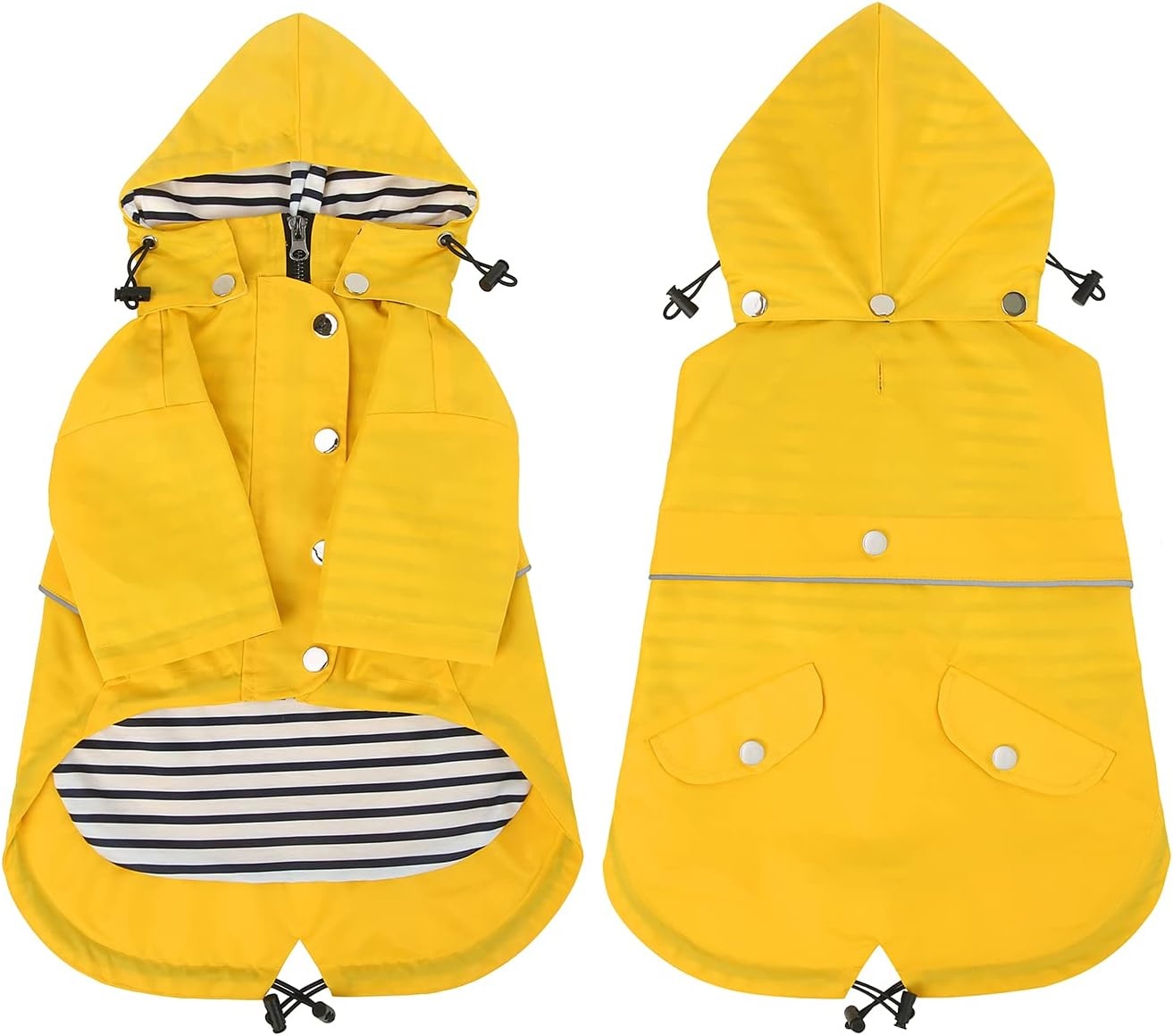 image:imageHDE Dog Raincoat Poncho Double Layer Zip Rain Jacket with Removable Hood Leash Hole for Small to 3XL Dogs and Puppies Dinosaurs SYellow