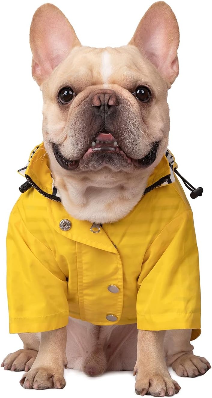 image:imageHDE Dog Raincoat Poncho Double Layer Zip Rain Jacket with Removable Hood Leash Hole for Small to 3XL Dogs and Puppies Dinosaurs SYellow
