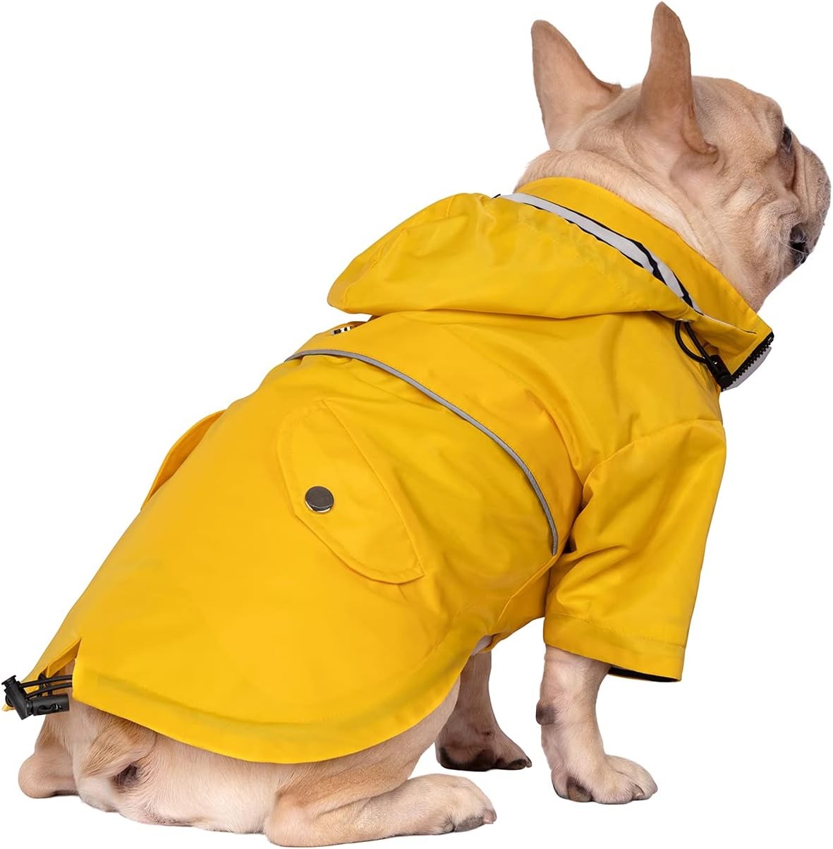 image:imageHDE Dog Raincoat Poncho Double Layer Zip Rain Jacket with Removable Hood Leash Hole for Small to 3XL Dogs and Puppies Dinosaurs SYellow